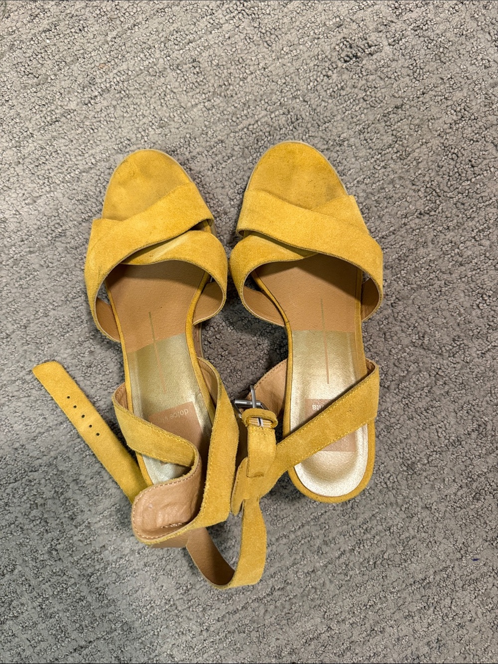 Dolce Vita Mustard Yellow Suede Open-Toe Ankle Strap Sandals